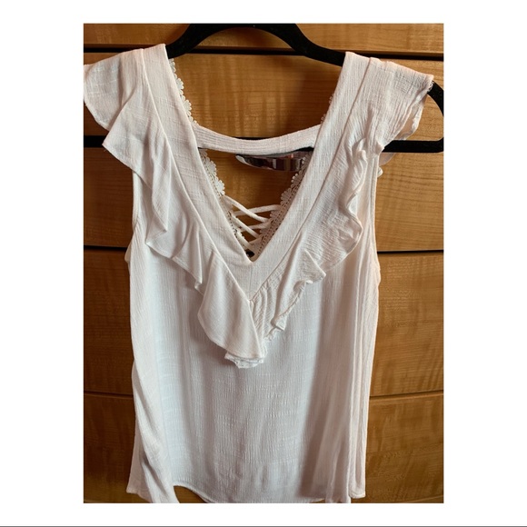 White Lace Up Tank - Picture 2 of 3